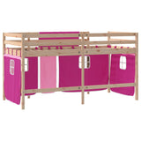 Lit mezzanine enfants avec rideaux sans matelas rose 80x200cm