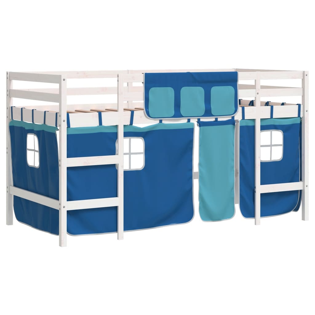 Lit mezzanine enfants avec rideaux sans matelas bleu 80x200cm