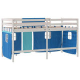 Lit mezzanine enfants avec rideaux sans matelas bleu 80x200cm