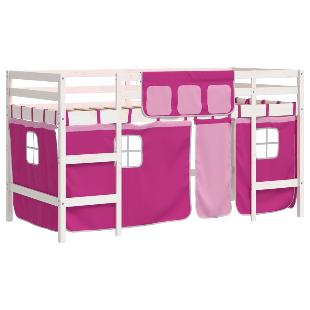 Lit mezzanine enfants avec rideaux sans matelas rose 80x200cm