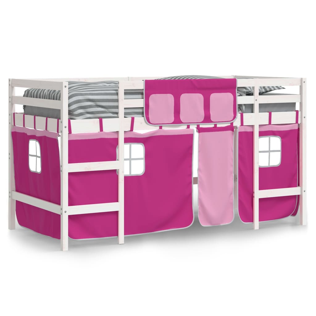 Lit mezzanine enfants avec rideaux sans matelas rose 80x200cm