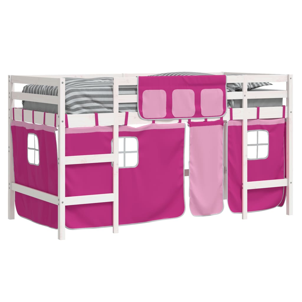 Lit mezzanine enfants avec rideaux sans matelas rose 80x200cm