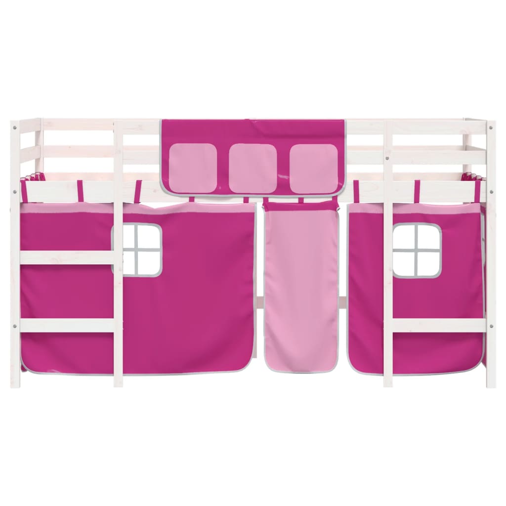 Lit mezzanine enfants avec rideaux sans matelas rose 80x200cm