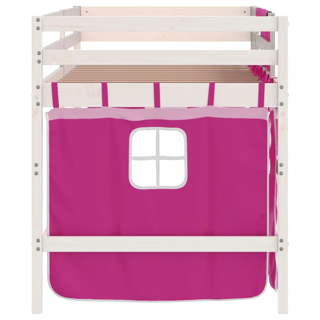 Lit mezzanine enfants avec rideaux sans matelas rose 80x200cm