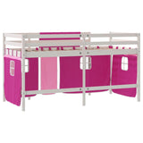 Lit mezzanine enfants avec rideaux sans matelas rose 80x200cm