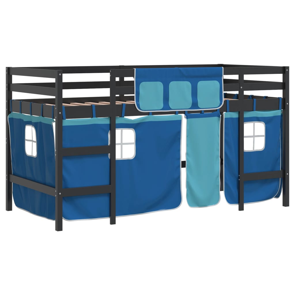 Lit mezzanine enfants avec rideaux sans matelas bleu 80x200cm