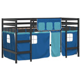 Lit mezzanine enfants avec rideaux sans matelas bleu 80x200cm