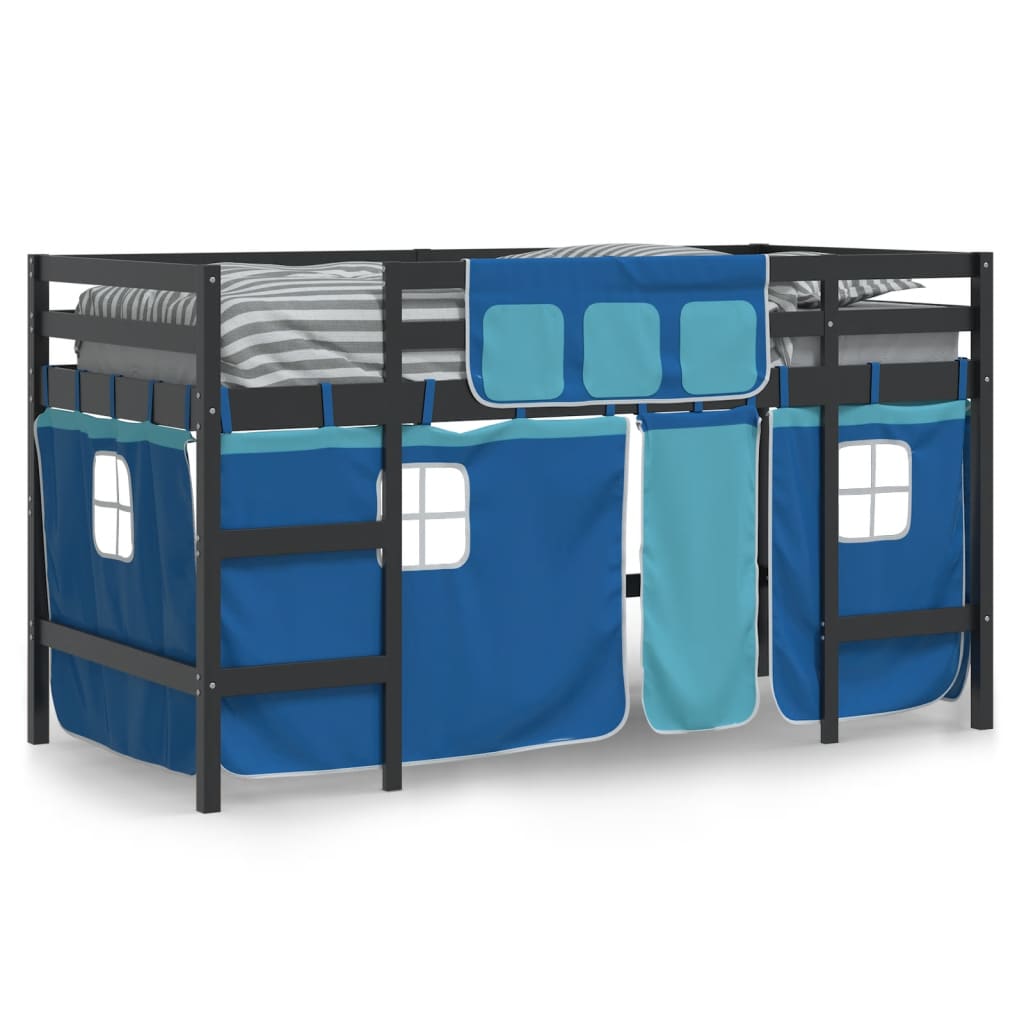 Lit mezzanine enfants avec rideaux sans matelas bleu 80x200cm