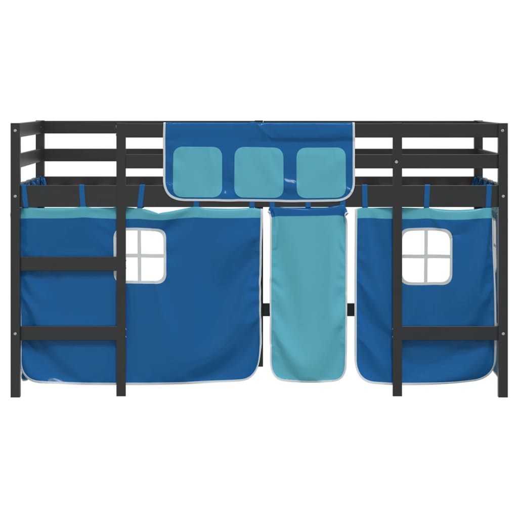 Lit mezzanine enfants avec rideaux sans matelas bleu 80x200cm