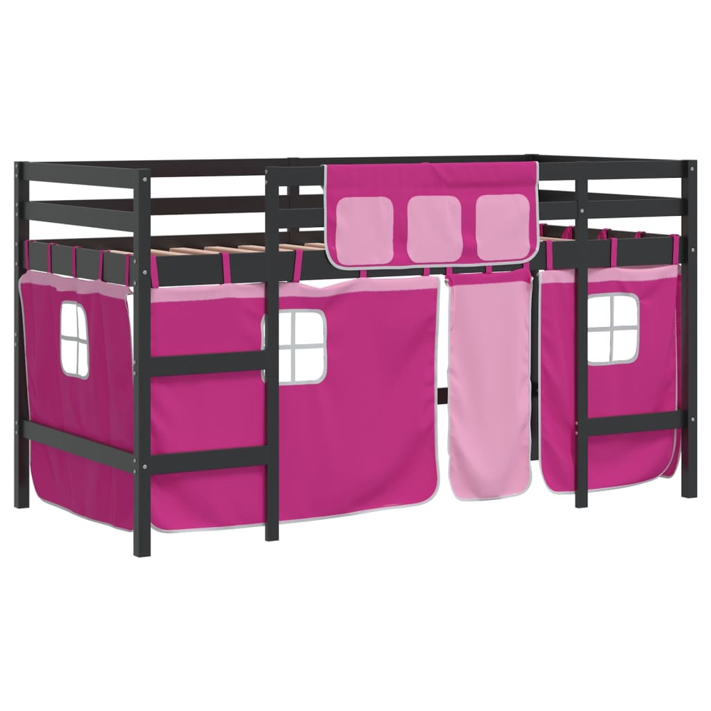 Lit mezzanine enfants avec rideaux sans matelas rose 80x200cm