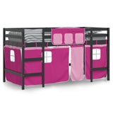 Lit mezzanine enfants avec rideaux sans matelas rose 80x200cm