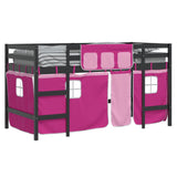 Lit mezzanine enfants avec rideaux sans matelas rose 80x200cm