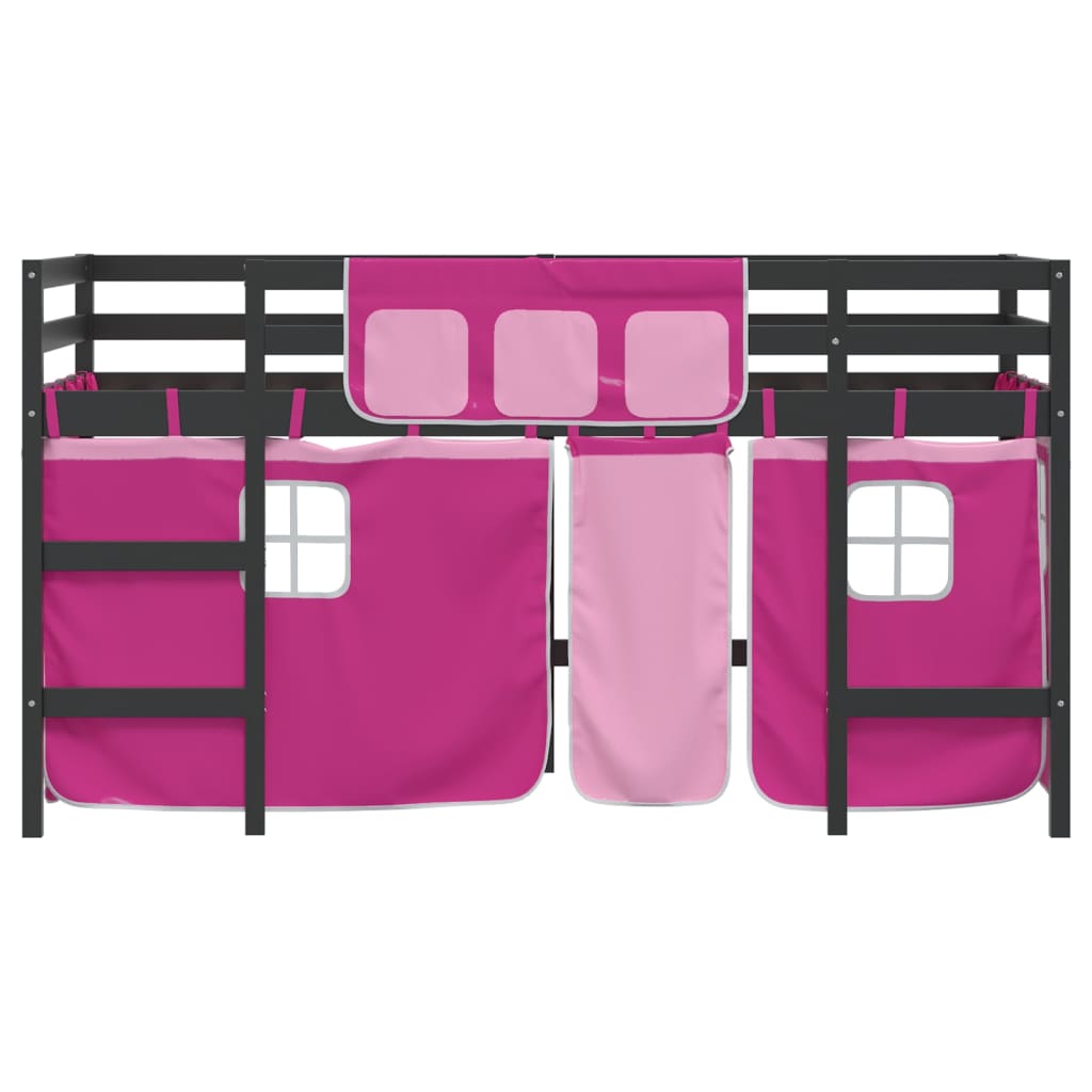 Lit mezzanine enfants avec rideaux sans matelas rose 80x200cm