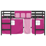 Lit mezzanine enfants avec rideaux sans matelas rose 80x200cm