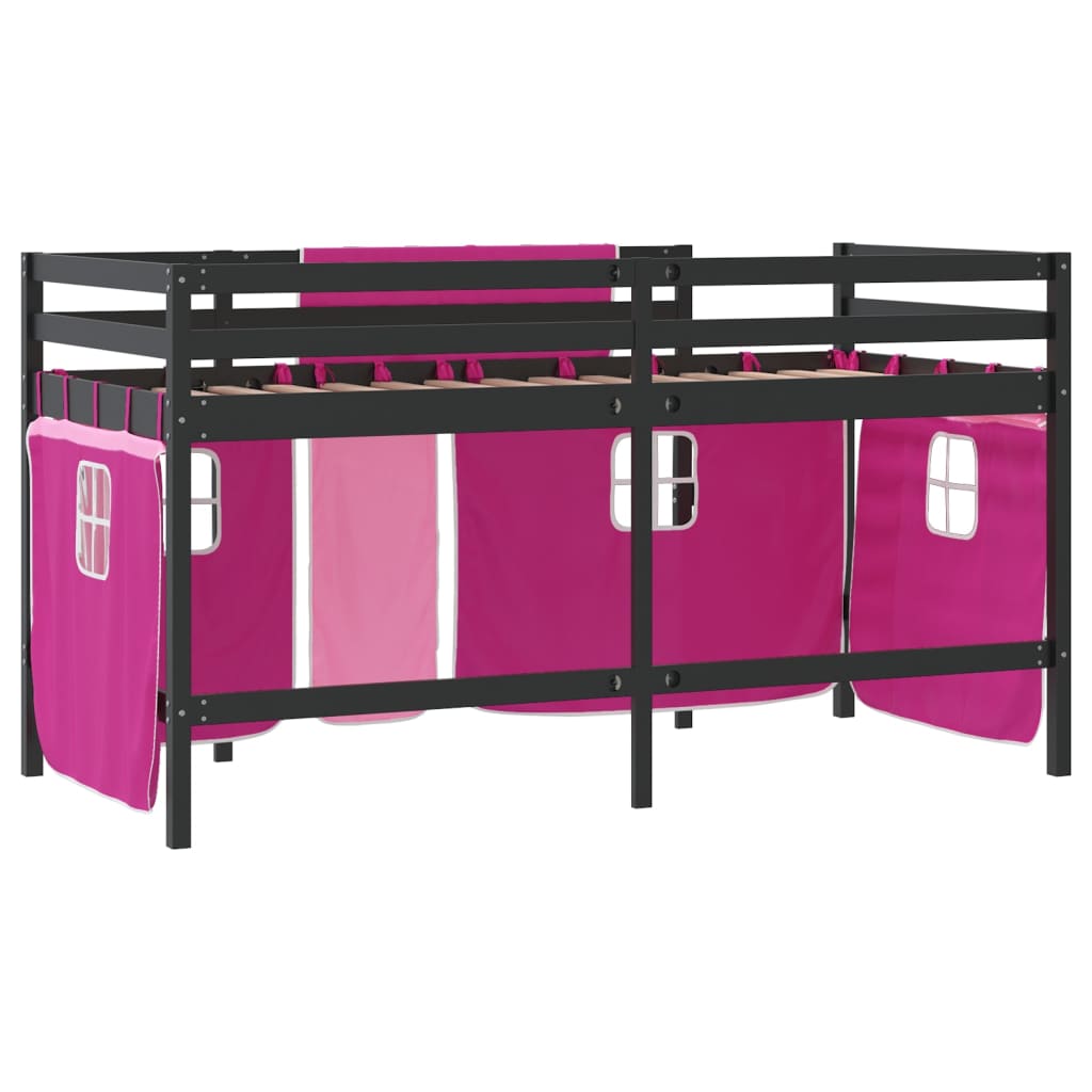 Lit mezzanine enfants avec rideaux sans matelas rose 80x200cm