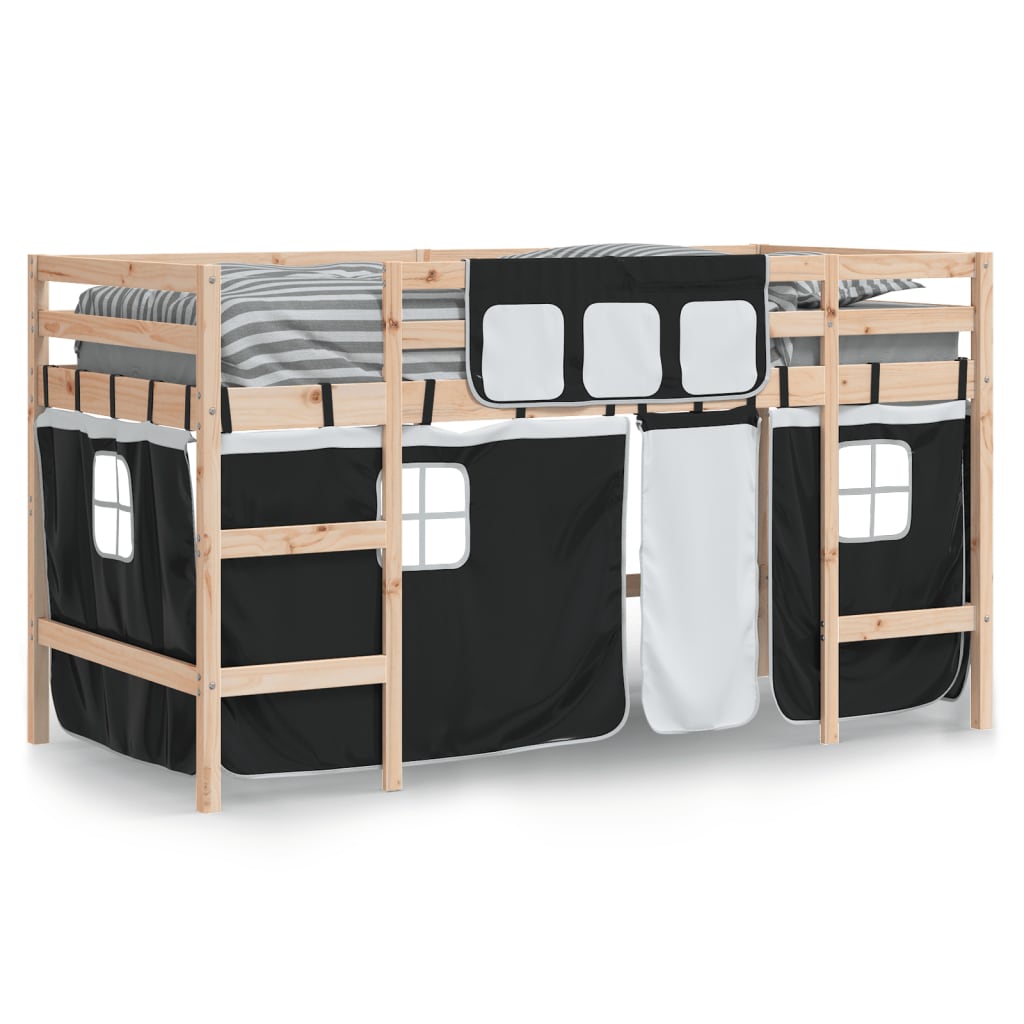 Lit mezzanine enfants avec rideaux sans matelas 90x200cm