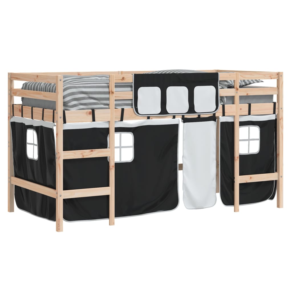 Lit mezzanine enfants avec rideaux sans matelas 90x200cm