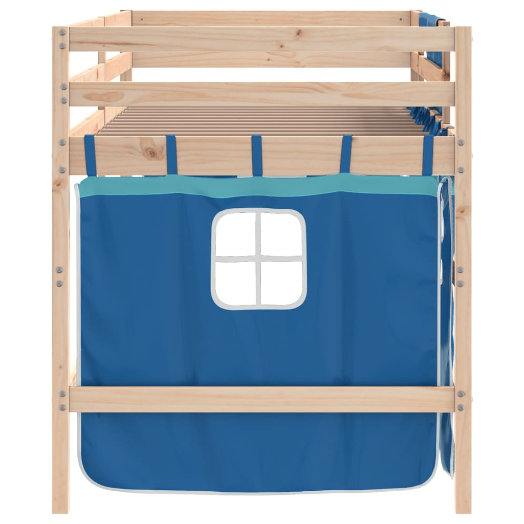 Lit mezzanine enfants avec rideaux sans matelas bleu 90x200cm