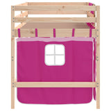 Lit mezzanine enfants avec rideaux sans matelas rose 90x200cm