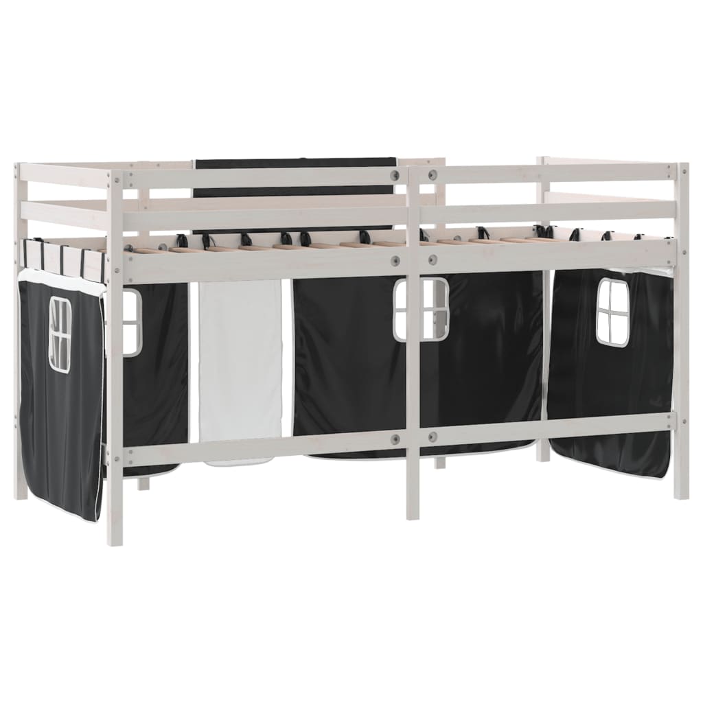 Lit mezzanine enfants avec rideaux sans matelas 90x200cm