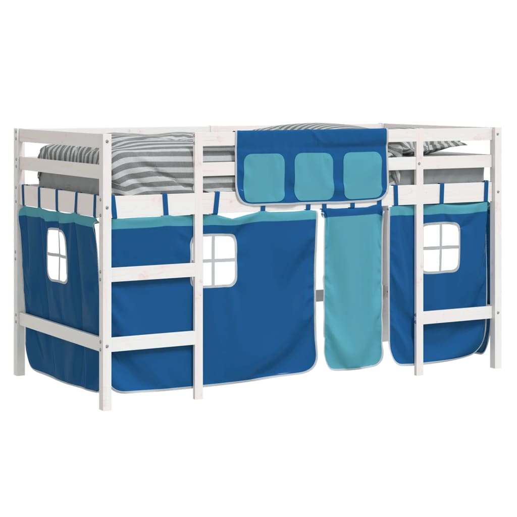 Lit mezzanine enfants avec rideaux sans matelas bleu 90x200cm