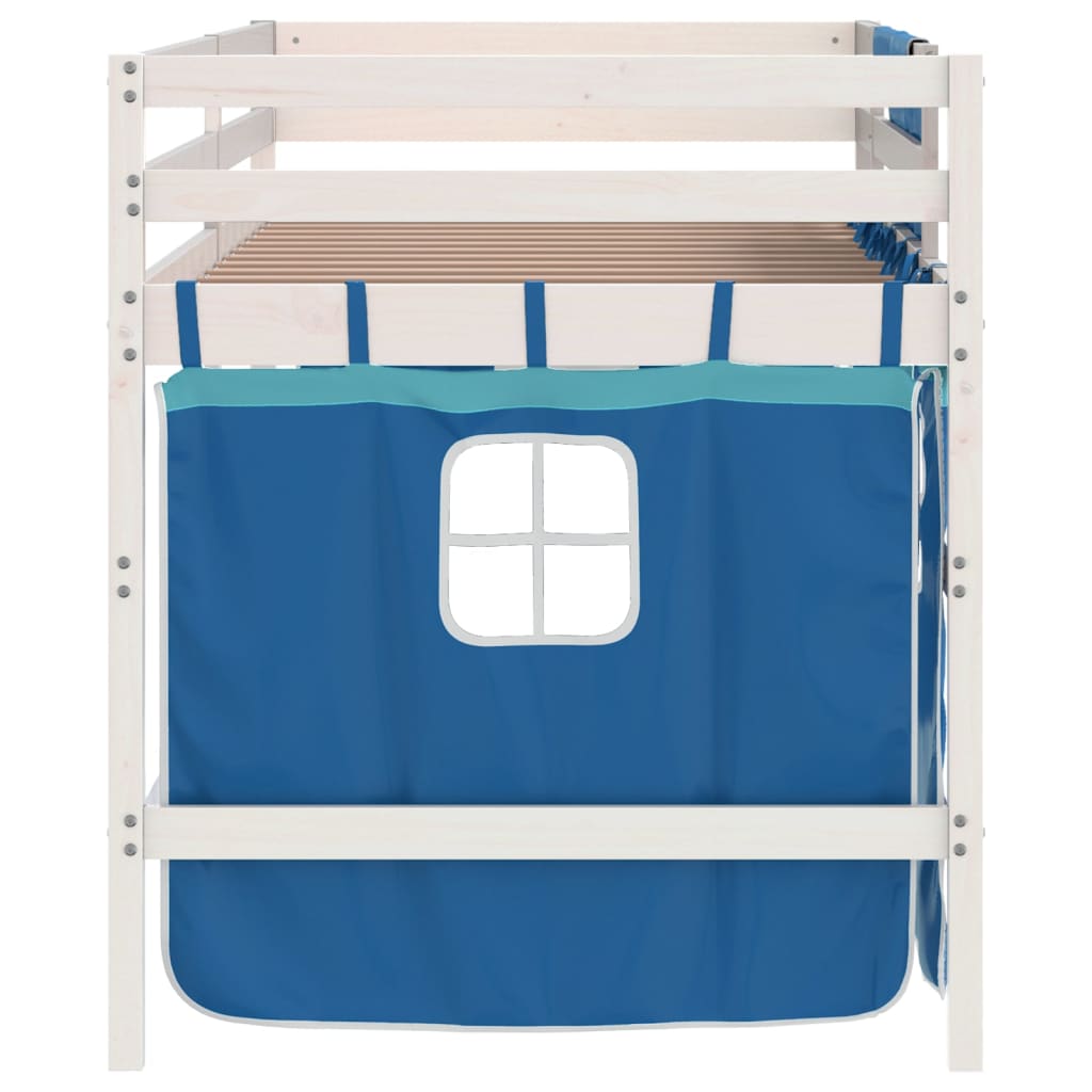 Lit mezzanine enfants avec rideaux sans matelas bleu 90x200cm