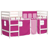 Lit mezzanine enfants avec rideaux sans matelas rose 90x200cm