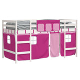 Lit mezzanine enfants avec rideaux sans matelas rose 90x200cm