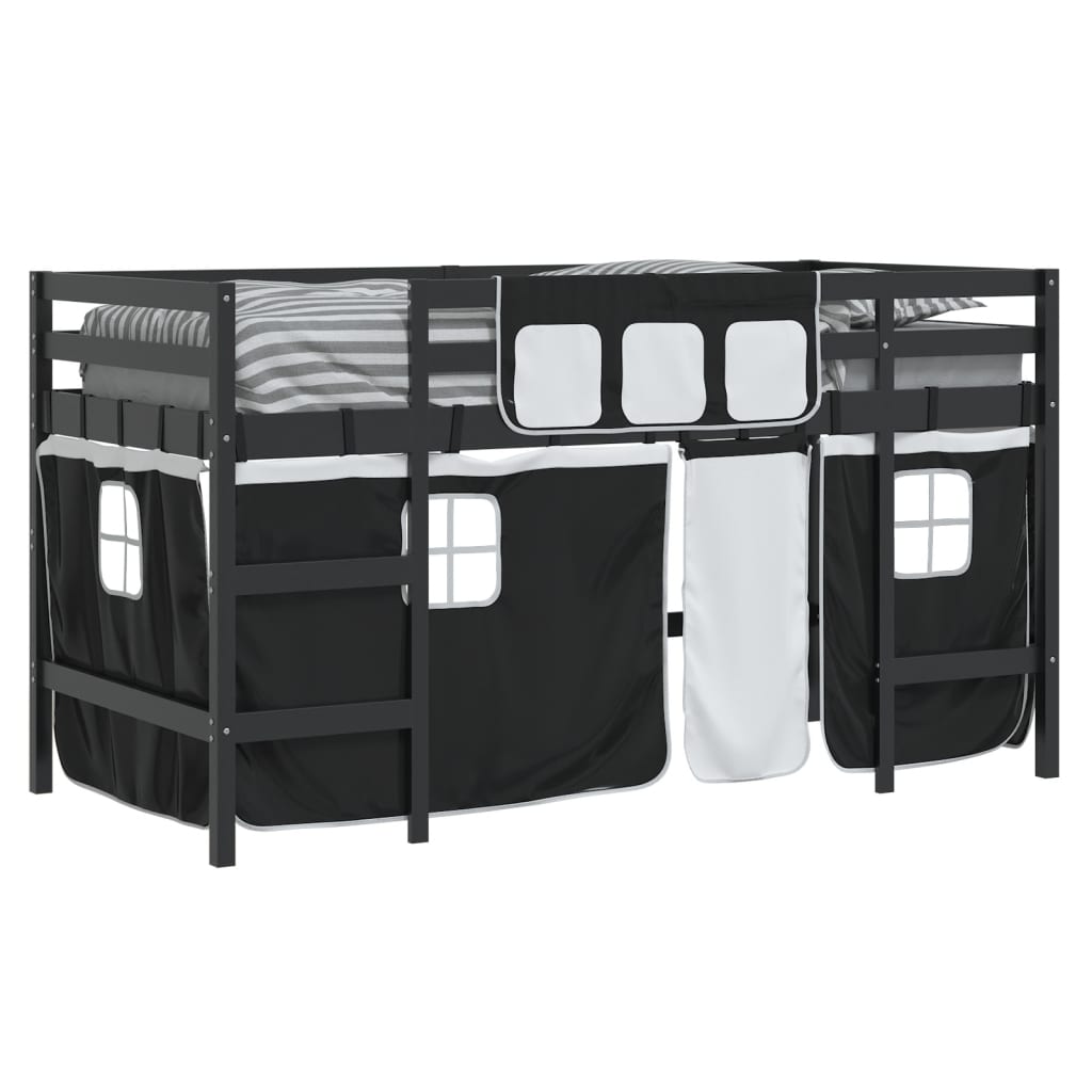 Lit mezzanine enfants avec rideaux sans matelas 90x200cm