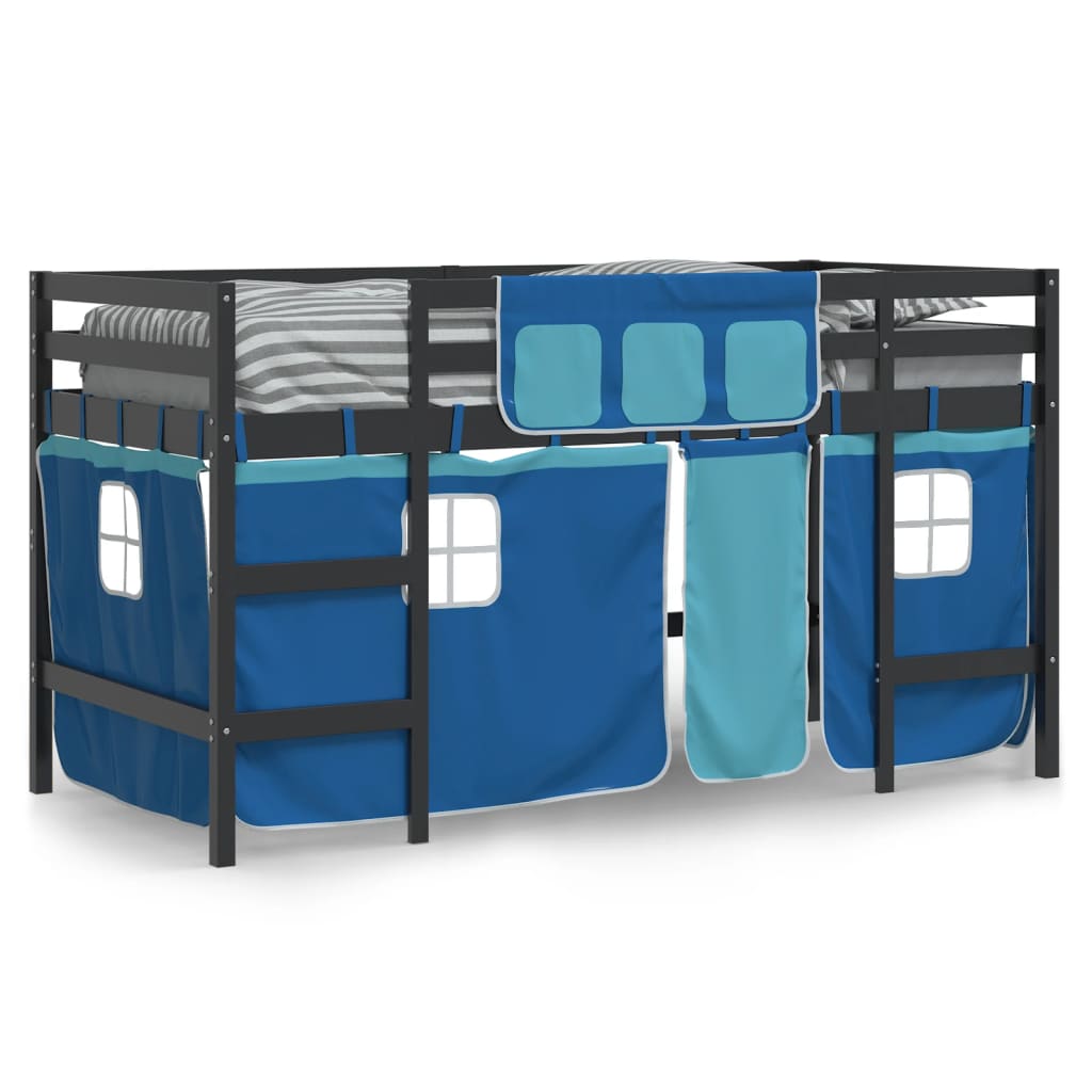 Lit mezzanine enfants avec rideaux sans matelas bleu 90x200cm