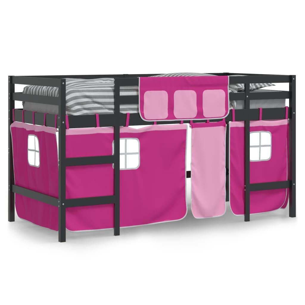 Lit mezzanine enfants avec rideaux sans matelas rose 90x200cm