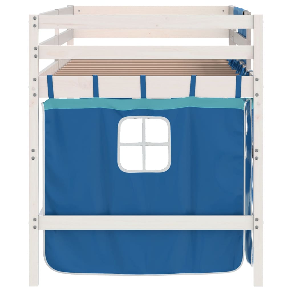 Lit mezzanine enfants avec rideaux sans matelas bleu 90x190 cm