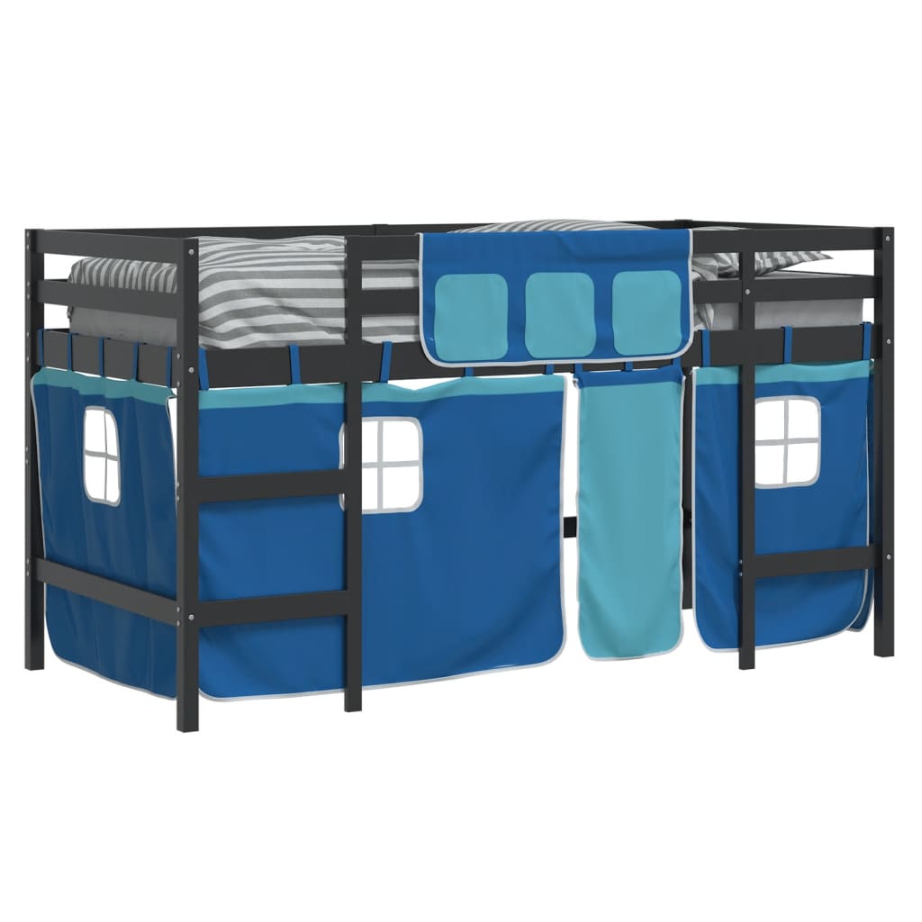 Lit mezzanine enfants avec rideaux sans matelas bleu 90x190 cm