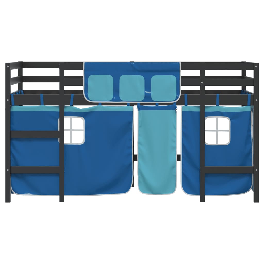 Lit mezzanine enfants avec rideaux sans matelas bleu 90x190 cm