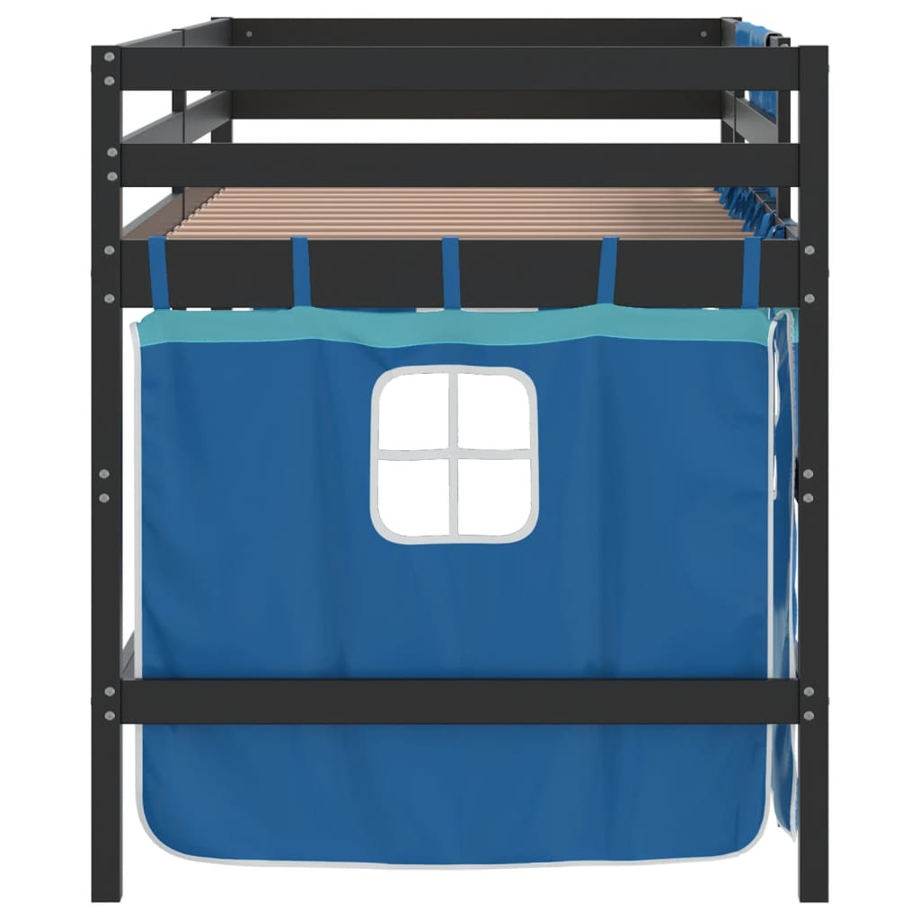 Children's loft bed with curtains without mattress blue 90x190 cm