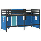 Children's loft bed with curtains without mattress blue 90x190 cm