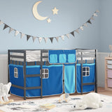 Children's loft bed with curtains without mattress blue 90x190 cm