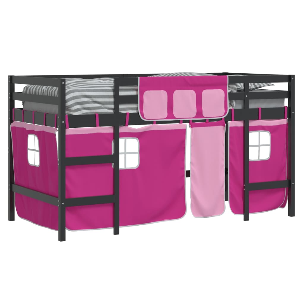 Lit mezzanine enfants avec rideaux sans matelas rose 90x190 cm