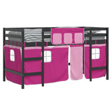 Lit mezzanine enfants avec rideaux sans matelas rose 90x190 cm