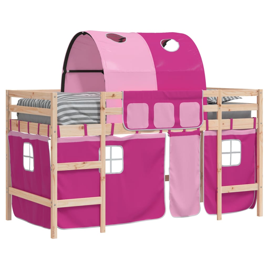 Lit mezzanine enfants avec tunnel sans matelas rose 80x200 cm