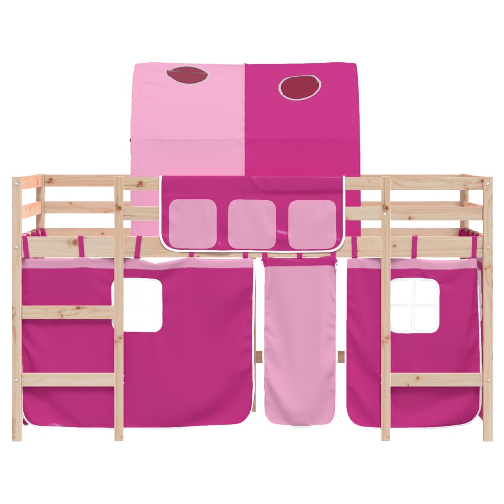 Lit mezzanine enfants avec tunnel sans matelas rose 80x200 cm