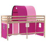 Lit mezzanine enfants avec tunnel sans matelas rose 80x200 cm