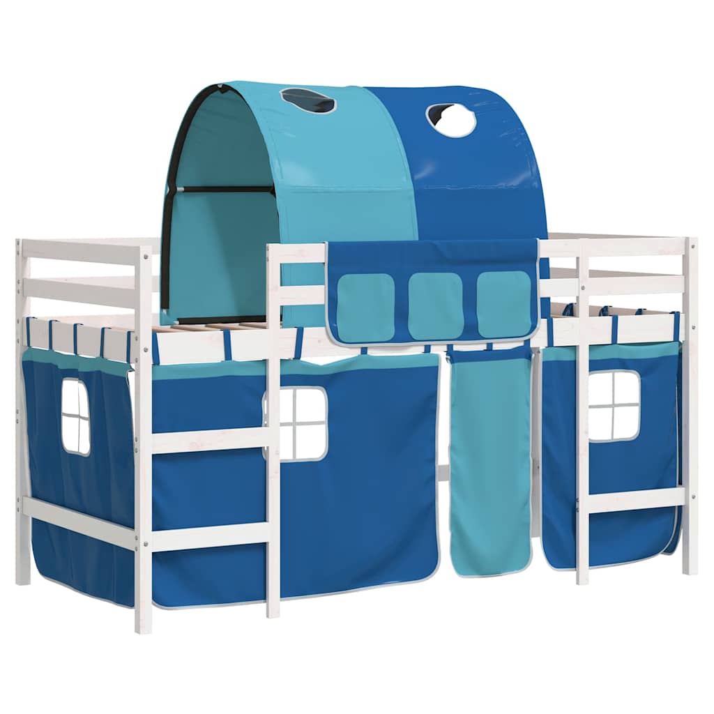 Lit mezzanine enfants avec tunnel sans matelas bleu 80x200 cm