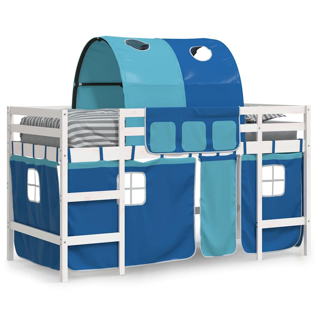 Lit mezzanine enfants avec tunnel sans matelas bleu 80x200 cm