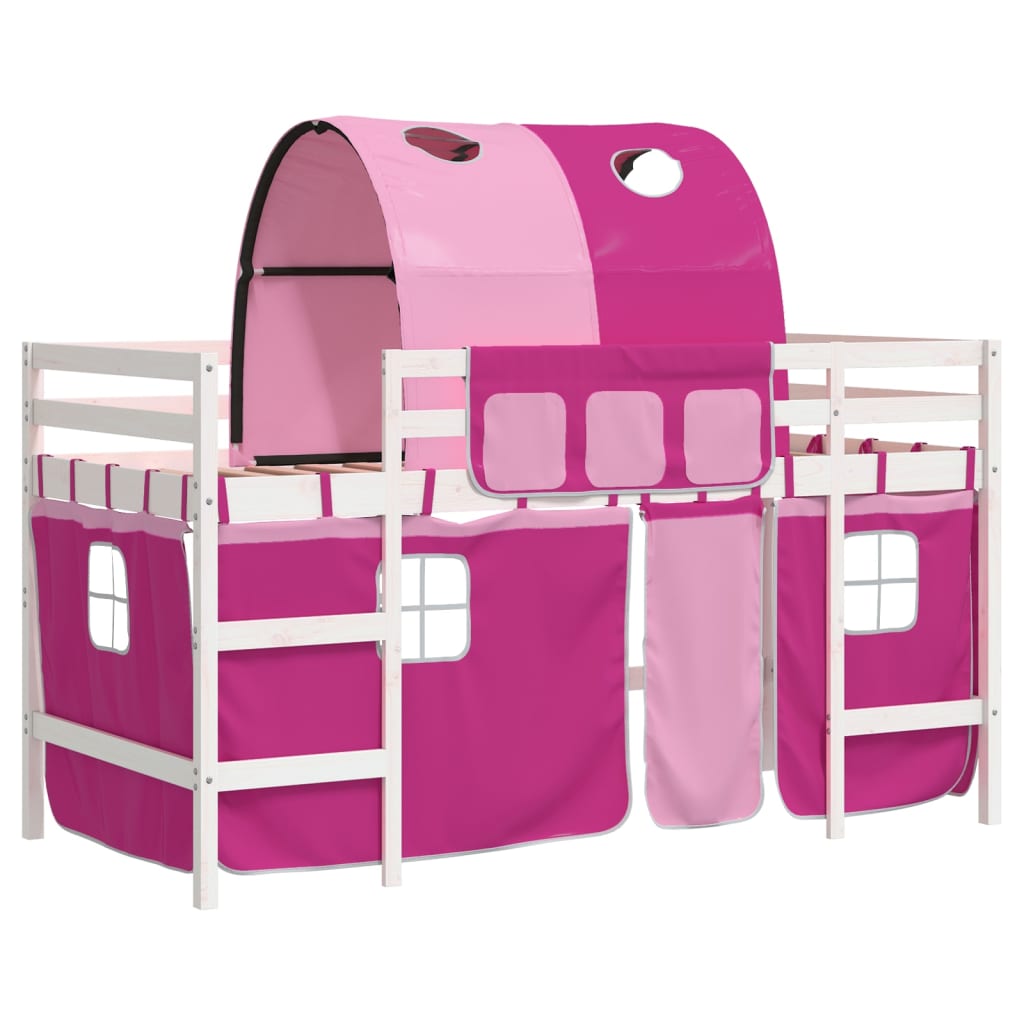 Lit mezzanine enfants avec tunnel sans matelas rose 80x200 cm