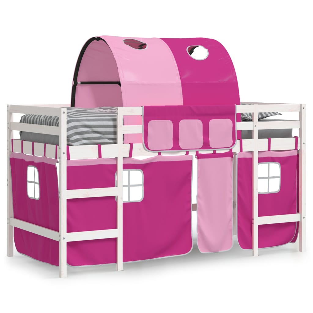 Lit mezzanine enfants avec tunnel sans matelas rose 80x200 cm