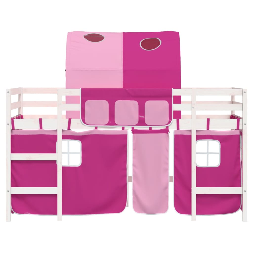 Lit mezzanine enfants avec tunnel sans matelas rose 80x200 cm