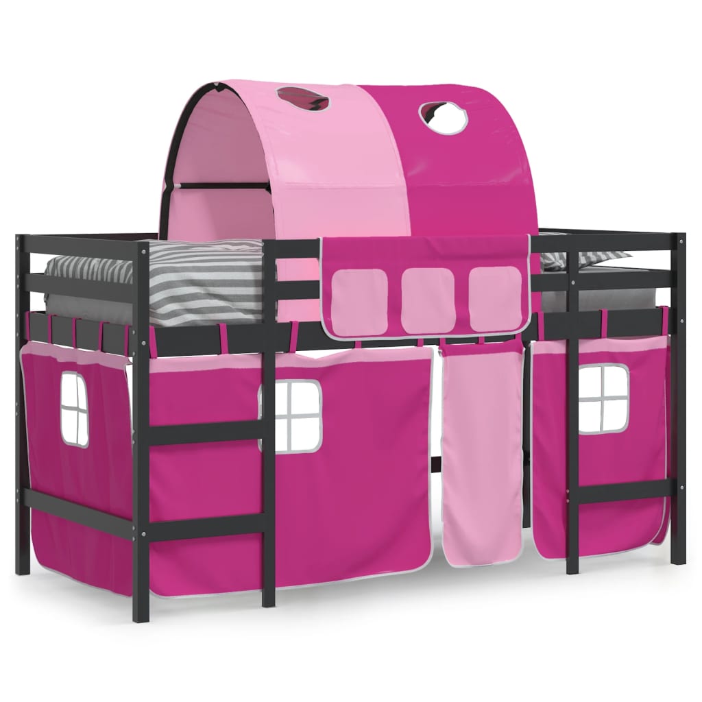 Lit mezzanine enfants avec tunnel sans matelas rose 80x200 cm