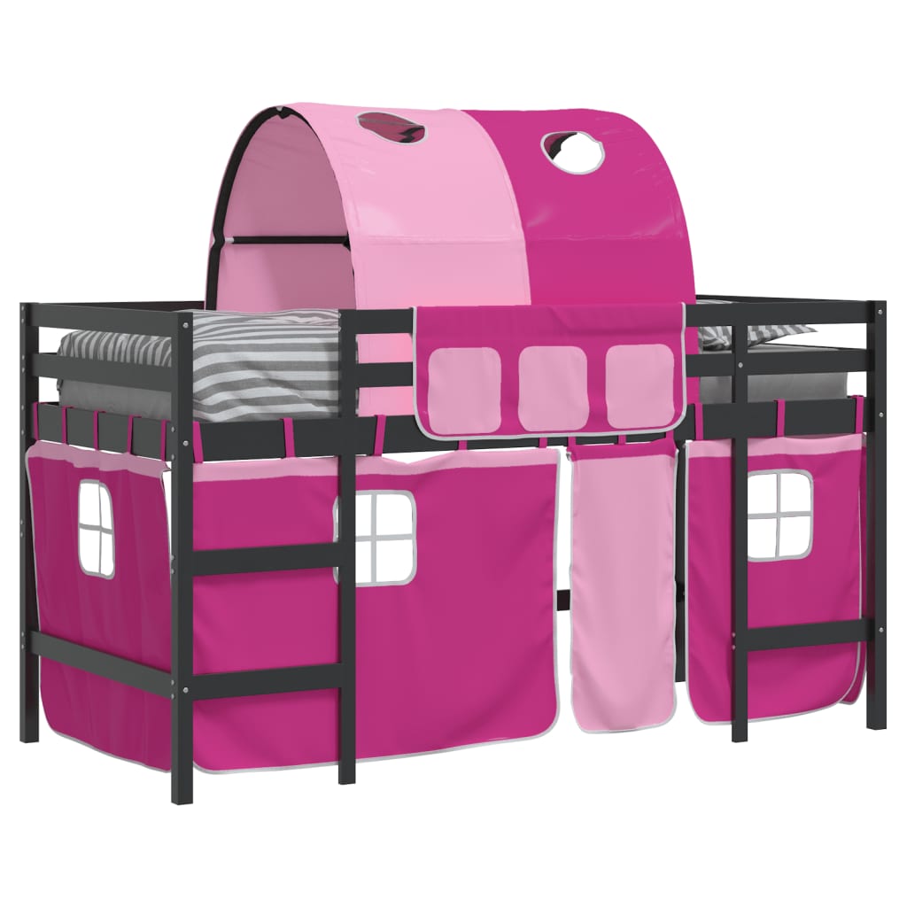 Lit mezzanine enfants avec tunnel sans matelas rose 80x200 cm