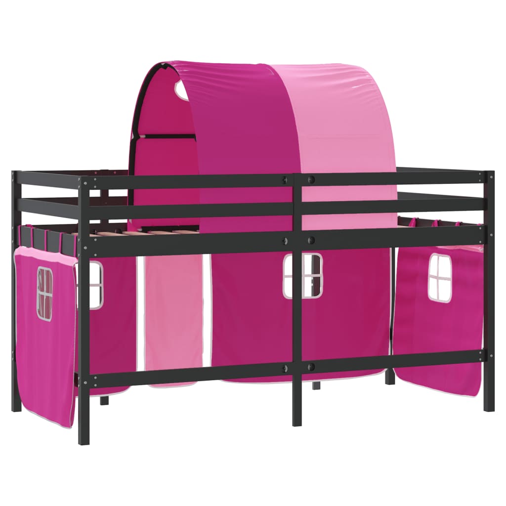 Lit mezzanine enfants avec tunnel sans matelas rose 80x200 cm